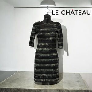 Le Château, Striped Knee-Length Dress, XXS, Black, Gray